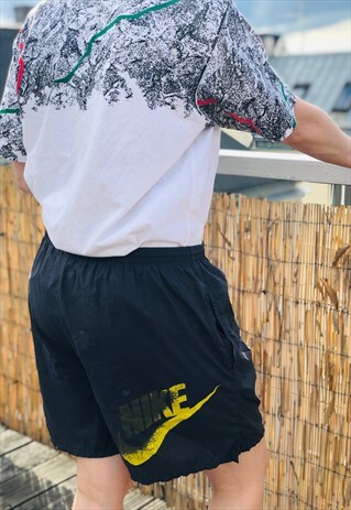 NIKE SHORTS TENNIS SWIMMING SUIT BLACK YELLOW WINDBREAKER