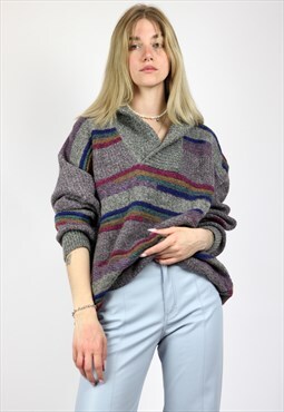 Vintage 90s Pattern Knit Sweatshirt Dad's Jumper XL 