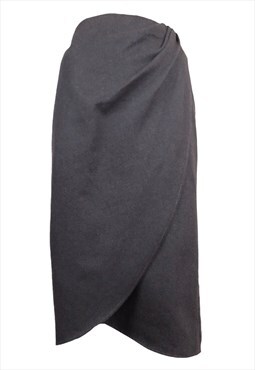 Vintage 80s Wool Midi Skirt Asymmetrical Taupe High Rise