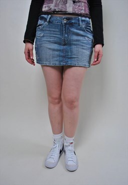 00s mini skirt, y2k fashion denim mini skirt - MEDIUM size 