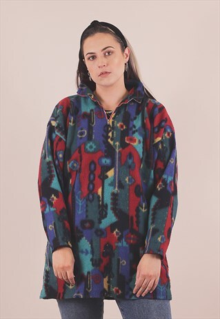 VINTAGE OVERSIZED CRAZY PRINT FLEECE JACKET /A14008