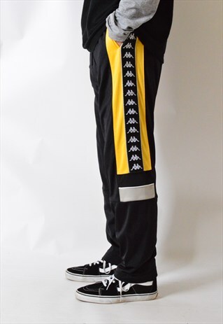 VINTAGE 90S BLACK AND YELLOW KAPPA SPORTS PANTS