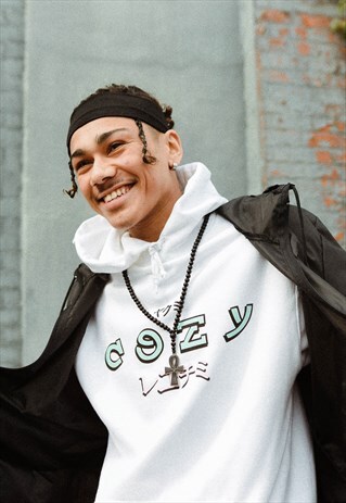 OVERSIZED HOODIE WHITE WITH PASTEL GRAPHIC PRINT
