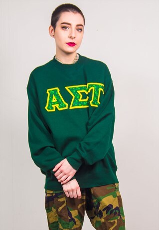 VINTAGE 90'S GREEN AET COLLEGE FRAT USA SWEATSHIRT