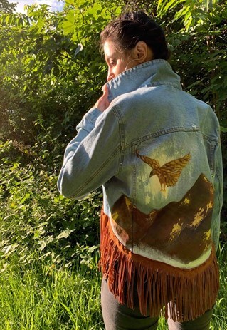 CUSTOMISED , HAND PAINTED VINTAGE DENIM JACKET
