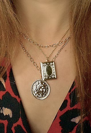 MEDALLION 2 ROW FESTIVAL NECKLACE