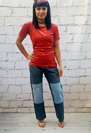 VINTAGE RED VELVET SHORT SLEEVED TOP