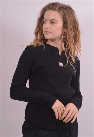 LEE WOMENS VINTAGE TOP LONG SLEEVE MEDIUM BLACK 90S