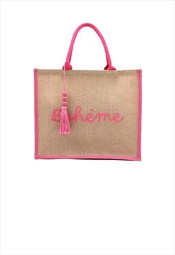 Woven Canvas Boheme Tote Bag In Pink