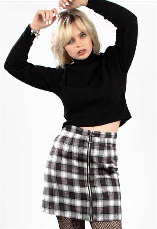 'DIONNE' CLUELESS CHECK BLACK,WHITE,RED ZIP PLAID MINI SKIRT