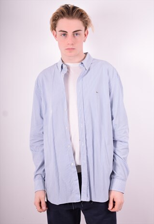 LACOSTE MENS VINTAGE SHIRT XL BLUE STRIPES 90'S