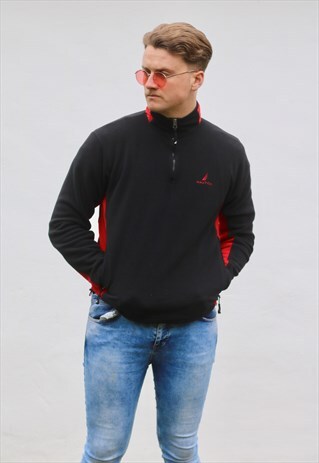 NAUTICA USA 1/4 ZIP JET BLACK FLEECE SWEATSHIRT