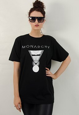 80s inspired Monarchy Graphic Print Tshirt in Black