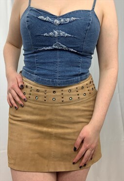 Vintage 1990s western cowgirl micro mini brown suede skirt