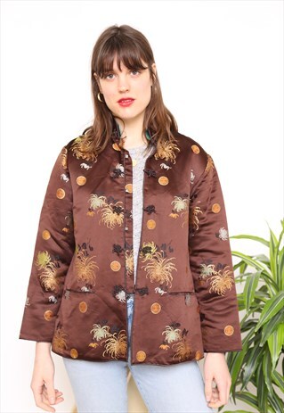 VINTAGE 90S/Y2K BROWN CHINESE JACQUARD JACKET