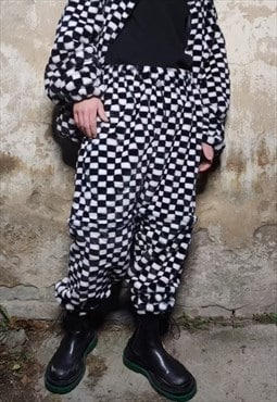 SKA check fleece joggers detachable handmade chess overalls