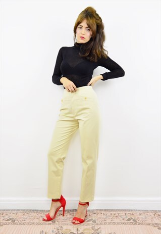 VINTAGE 90S VANILLA SLIM CIGARETTE TROUSERS