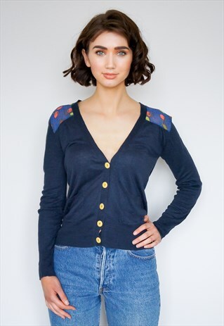BLUE CHERRY PRINT CARDIGAN