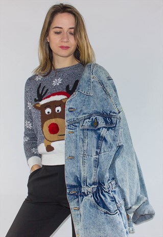 VINTAGE 80'S OVERSIZED ACID WASH DENIM PARKA JACKET