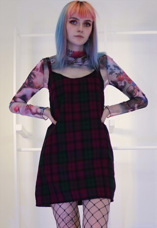 DREAMING TARTAN CHECK SLIP DRESS IN PURPLE