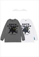 BLACK CAT T-SHIRT LONG SLEEVE GOTHIC TOP FEARLESS SLOGAN TEE