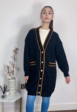 Jacquard design knit Long Cardigan with Gold Trim design 