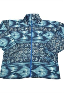 Vintage Jacket Fleece Retro Pattern Blue Large