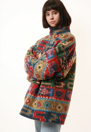 90S VINTAGE OLDSCHOOL PATTERN 1/4 ZIP FLEECE JUMPER 15784
