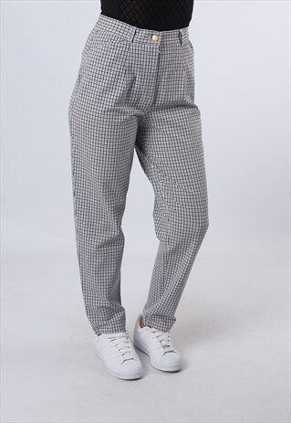 HIGH WAISTED TROUSERS CHECKED TAPERED UK 12 (EJ6Q)