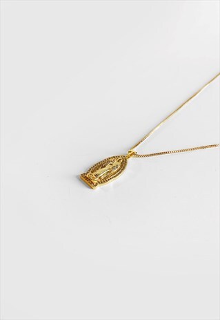 LONG OVAL SAINT CHRISTOPHER PENDANT NECKLACE CHAIN - GOLD