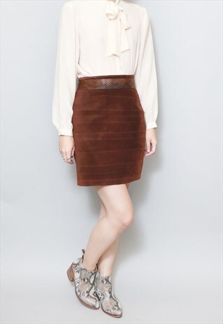 VINTAGE 1970'S HIGH WAISTED FAUX SNAKE & SUEDE MINI SKIRT