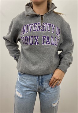 Vintage American college university grey zip up sweatshirt