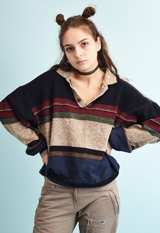 90'S RETRO SLOUCHY OVERSIZED STRIPED KNIT JUMPER