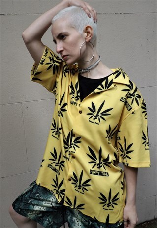 LOOSE FIT OVERSIZE SHORT SLEEVE HEMP SLOGAN PRINT SHIRT TOP