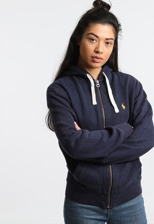 90S RALPH LAUREN EMBROIDERED LOGO ZIPPED HOODIE