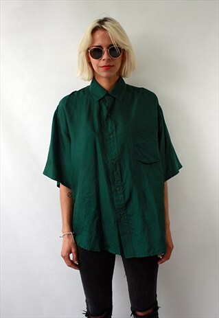 VINTAGE 80' SILK ELEGANT BLOUSE IN GREEN