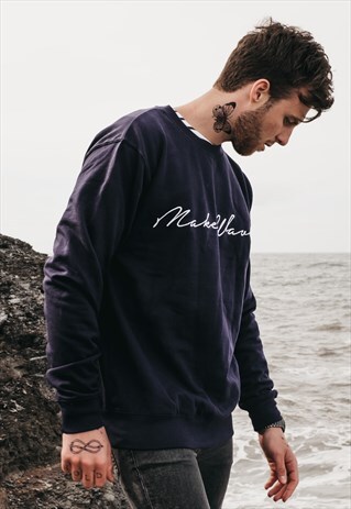 'MAKE WAVES' EMBROIDERED SWEATSHIRT IN NAVY BLUE