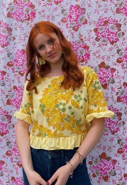 Yellow 70s vintage smock style top 
