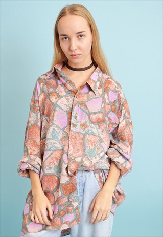 90'S RETRO ABSTRACT PATTERN PASTEL OVERSIZED SHIRT BLOUSE