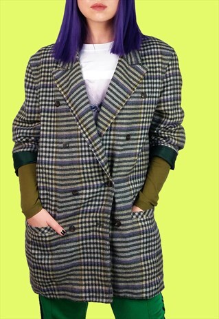VINTAGE 90'S OVERSIZED GREEN CHECK BLAZER JACKET