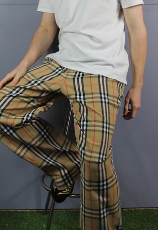 VINTAGE BURBERRY GOLF NOVA CHECK TROUSERS IN BROWN NOVA CHEC