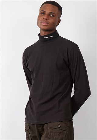 VINTAGE 90'S CHAMPION LOGO BLACK ROLL NECK SWEATSHIRT