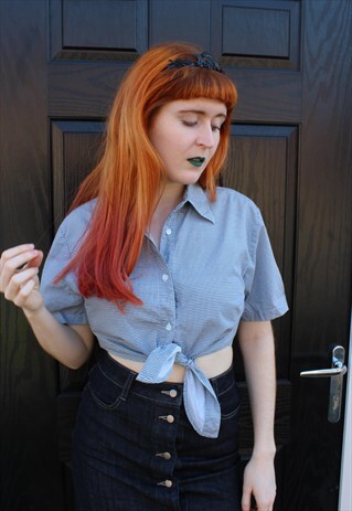 VINTAGE 80'S BLACK & WHITE GINGHAM CHECKERED CROP TOP