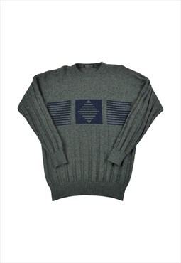 Vintage Jaeger Wool Knitwear Sweater Retro Pattern Green M