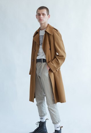 VINTAGE 70S BELTED DOUBLE BREASTED COAT IN MSUTARD
