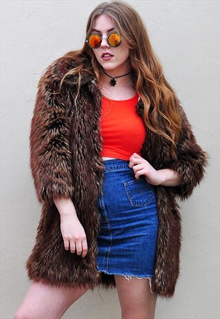 VINTAGE 90S BELTED FESTIVAL FAUX FUR JACKET