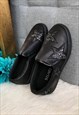 BLACK FAUX LEATHER STAR PATTERNED PLIMSOLLS 