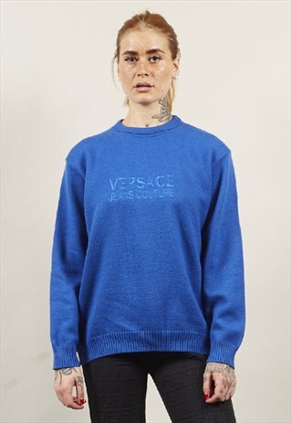 VINTAGE 90'S VERSACE ROYAL BLUE KNIT JUMPER