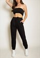 CROPPED BANDEAU TOP AND JOGGERS SET IN BLACK 