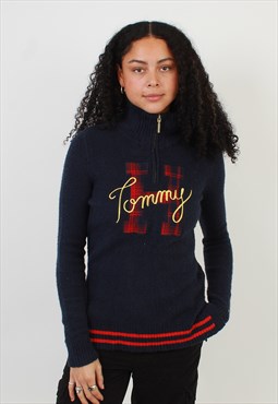 Vintage Tommy Hilfiger Embroidered Navy Zip Neck Sweater